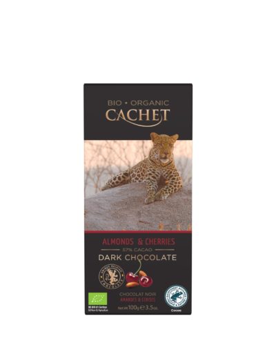 Cachet Био Черен шоколад с череша и бадеми 57% какао 100г